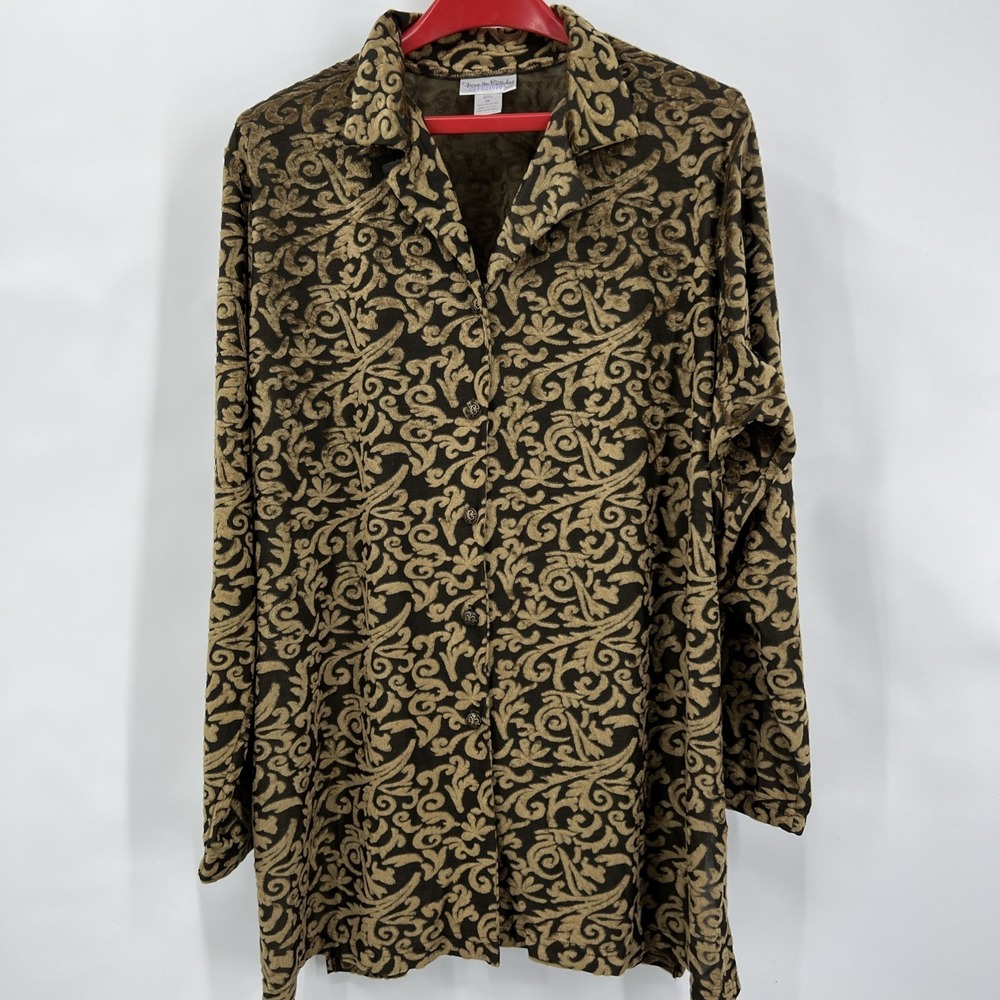Vintage 90's Diane Von‎ Furstenberg Size 2X Button Up Artsy Tapestry Tunic Top